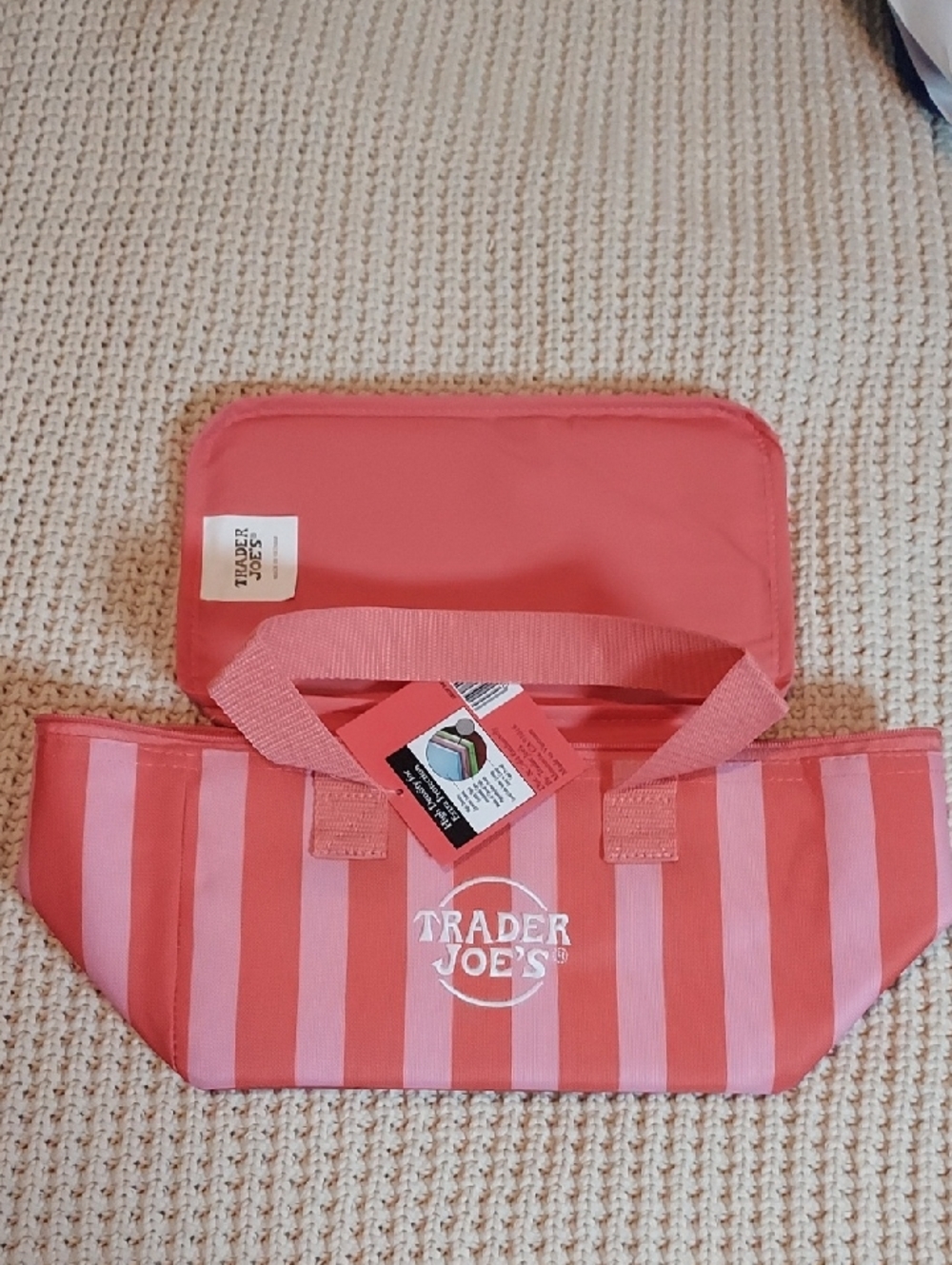 Trader Joe's Mini Insulated Tote Summer Collection In Orange and Pink Stripes